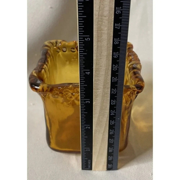 Amber Art Glass Square Cube Votive Candle Holder Spain MCM Retro Style 3” - Picture 7 of 8